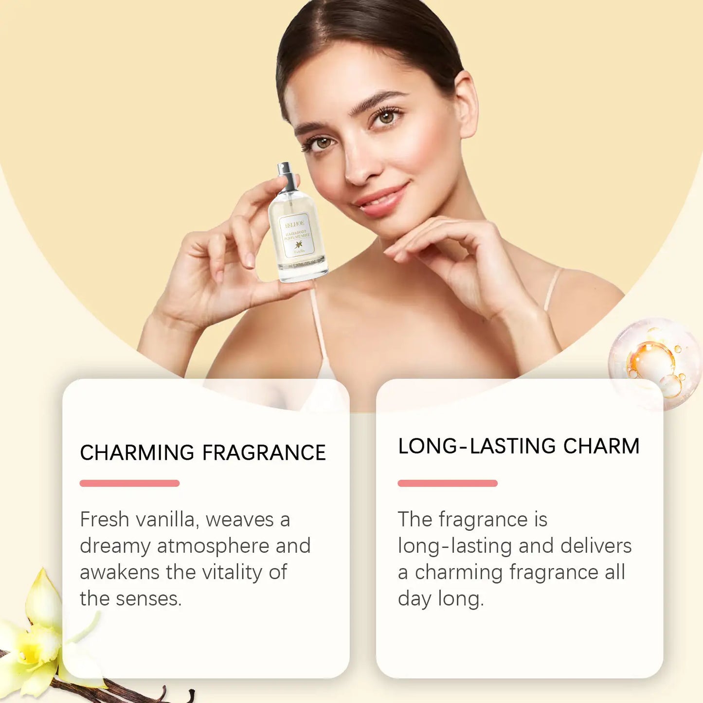 EELHOE Vanilla Body Hair Perfume Spray Long-Lasting Light Fragrance Floral Fragrance Ladies Niche Perfume Spray