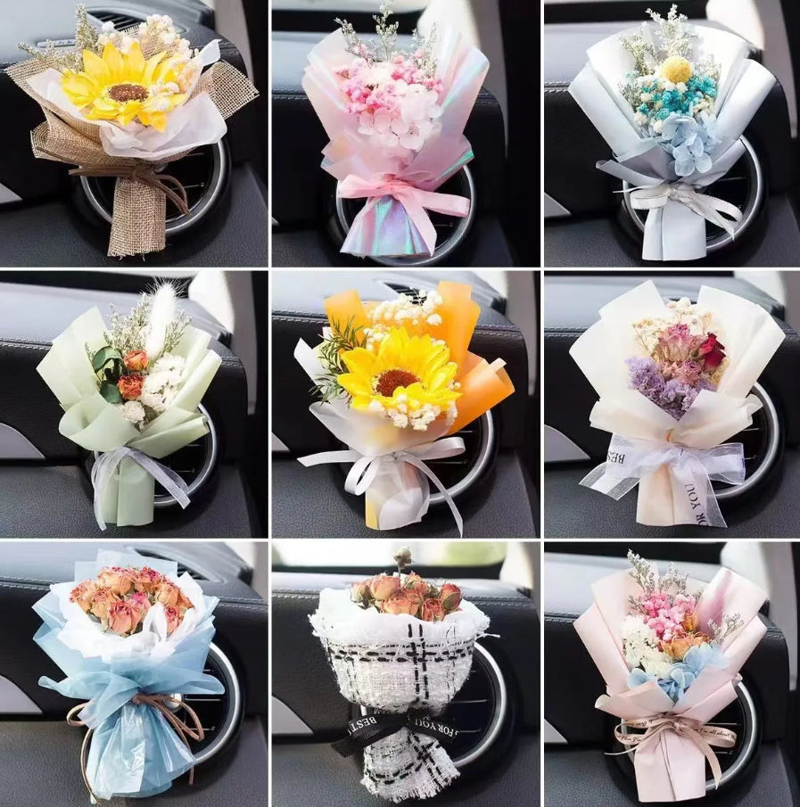 Car Vent Aromatherapy Perfume with Handmade Eternal Dried Rose Bouquet