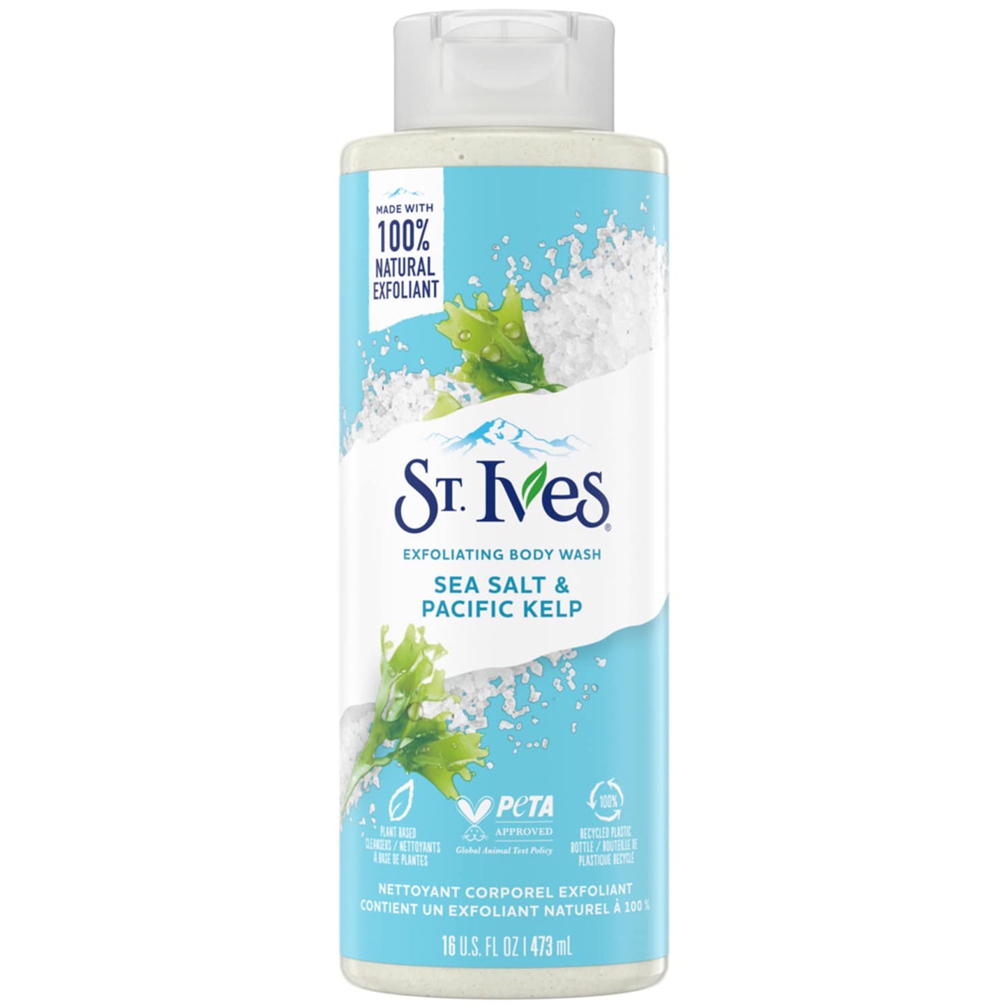 St. Ives Exfoliating Body Wash - Sea Salt & Pacific Kelp Scrub Natural Body Wash Body Soap or Hand Soap with Plant-Based Exfoliants for Glowing Skin 16 Ounces